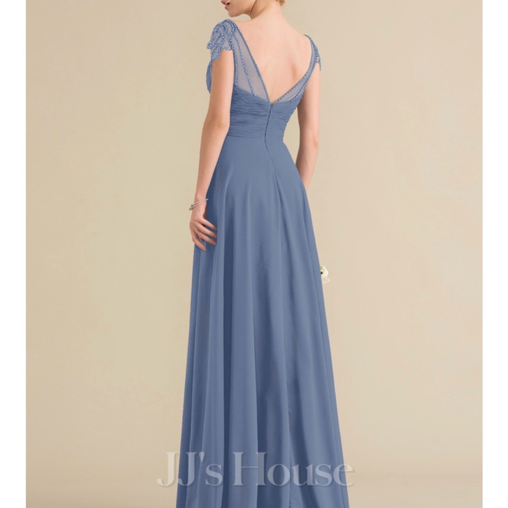 JJ’s House A-line V-Neck Floor Length Chiffon Dress Slate Blue 26W